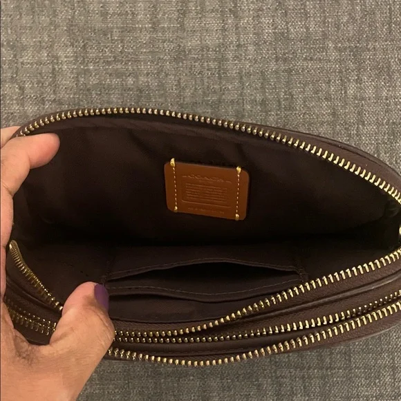 Coach Maple(dark brown) Sadie Pebbled Leather Crossbody with Gold Rivets - Picture 11 of 16